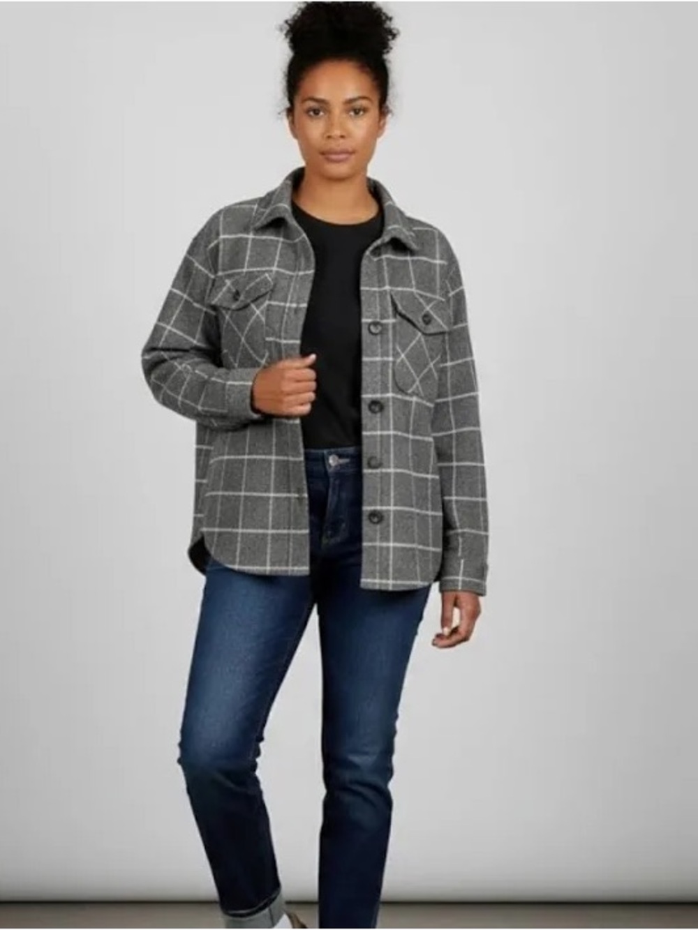 Tilley NWOT Grey and White Plaid Shirt Jacket- Size Medium